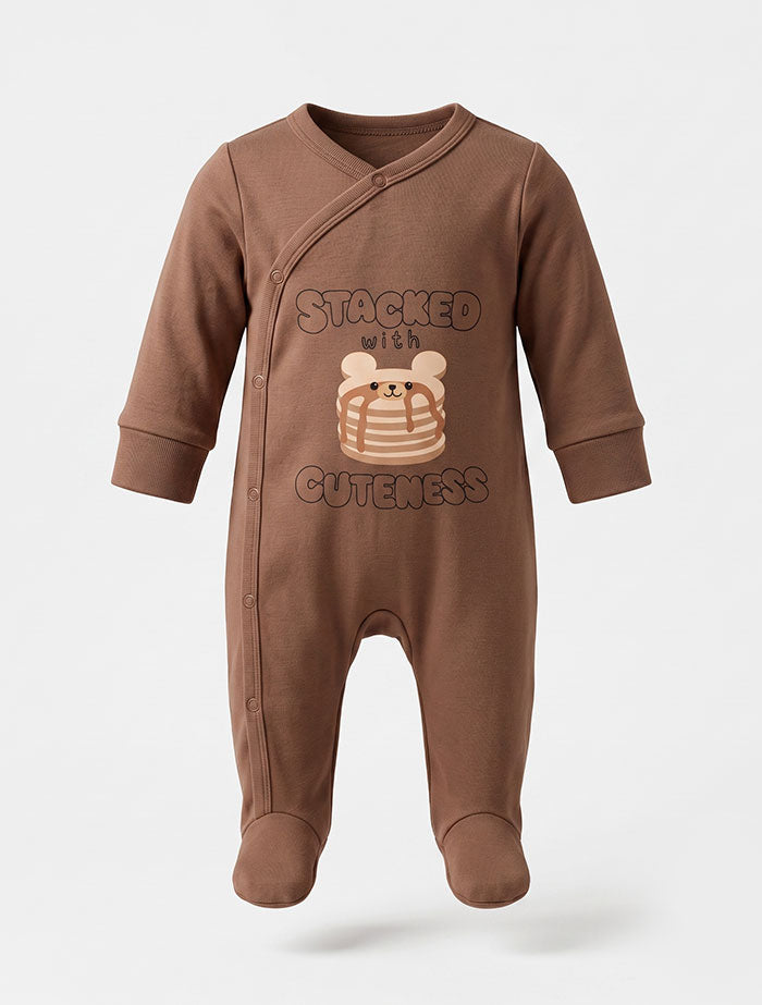 Brown pancake printed wrap over sleepsuit