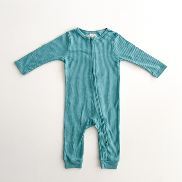 teal colored ribbed romper