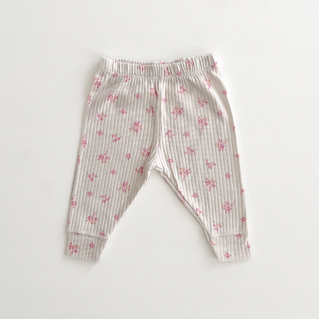 PINK FLORAL RIBBED COTTON PANTS