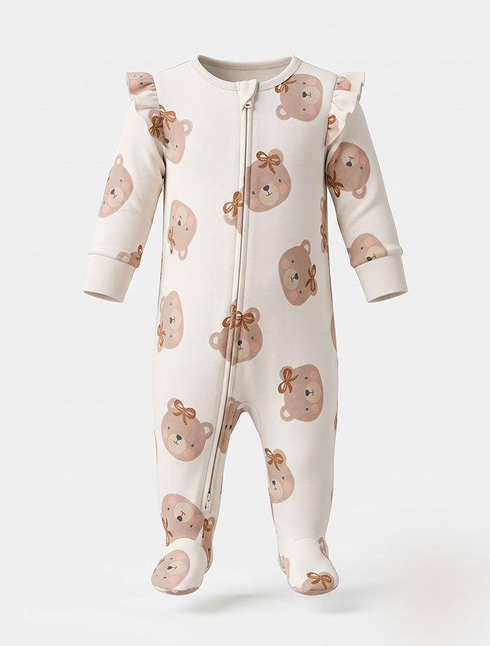 Beige zipper bear sleepsuit