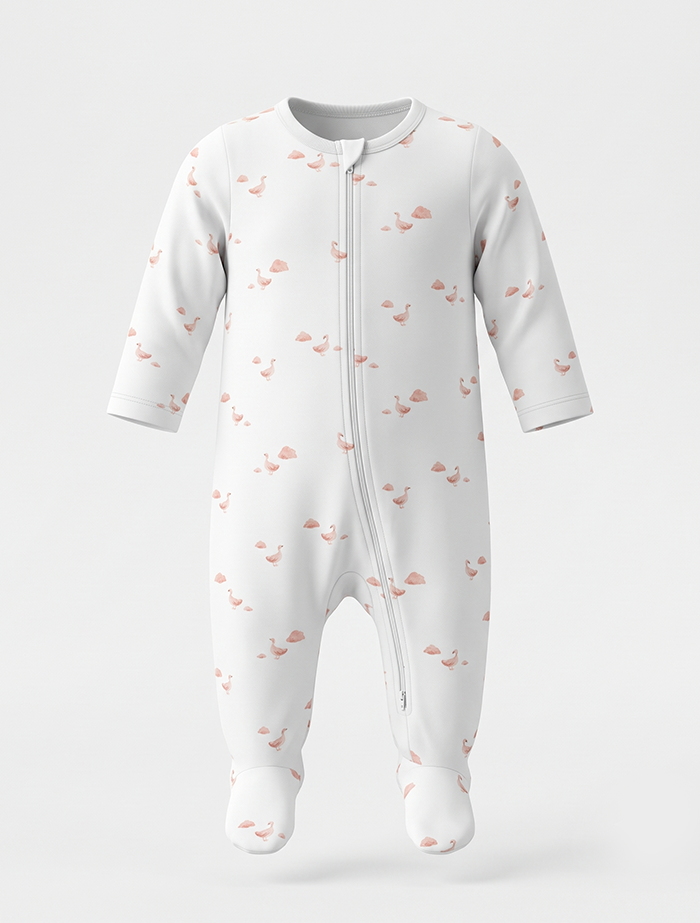 Dusty pink ducks 2 way zipper sleep suit