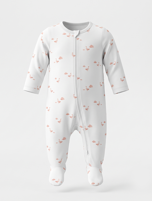 Dusty pink ducks 2 way zipper sleep suit