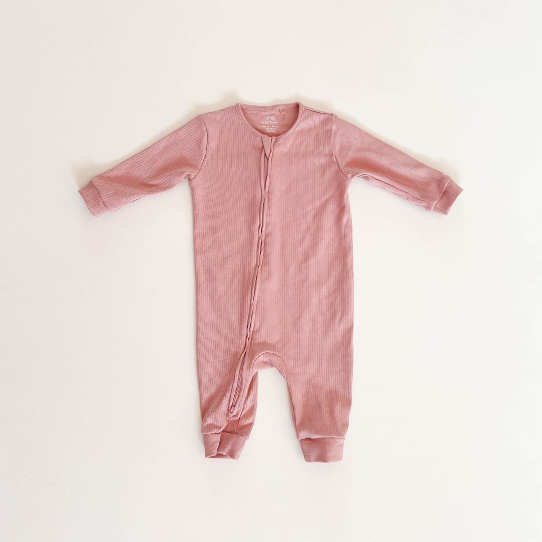DUSTY PINK RIBBED ZIPPER ROMPER