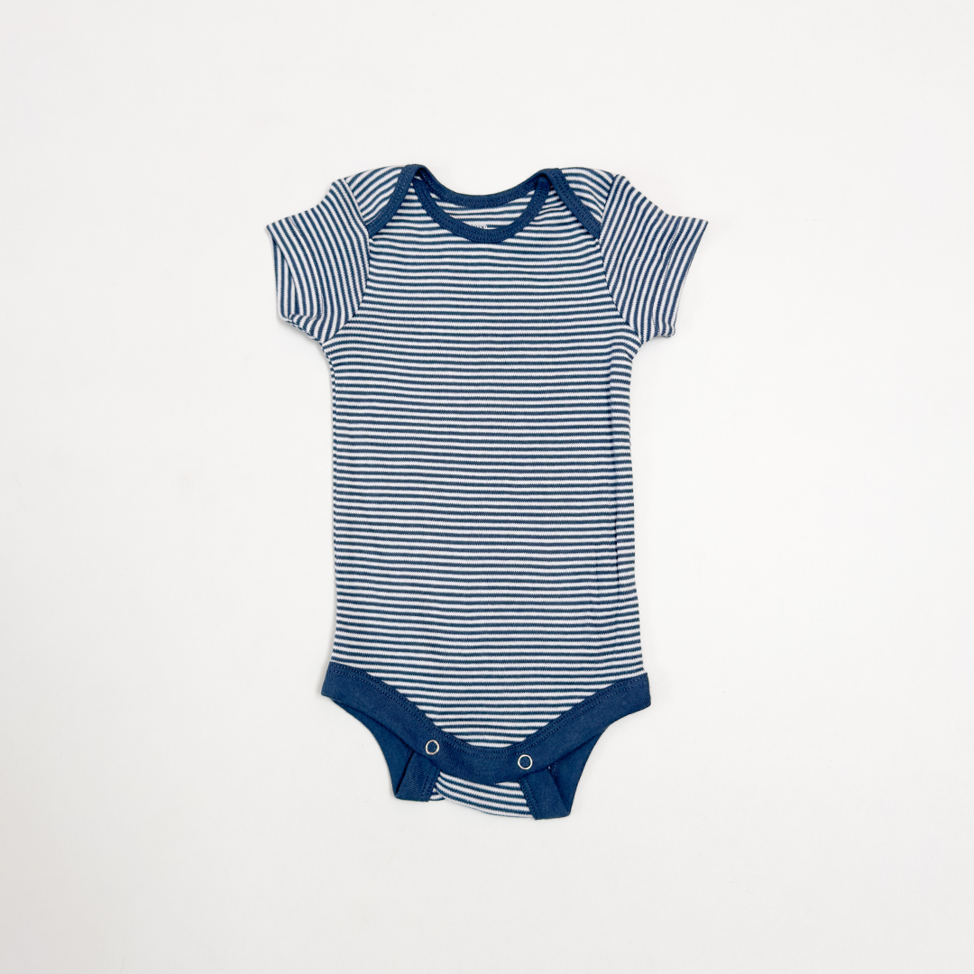 WHITE AND BLUE STRIPED ONESIE
