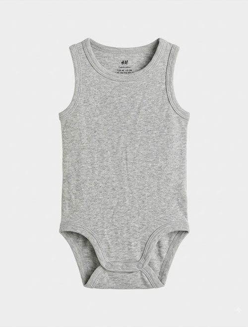 Sleeveless Cotton Baby Onesie – Grey Marl