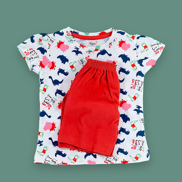 Peppa Pig and Dino Pattern Printed Girls Two Piece | 18-24 Months |