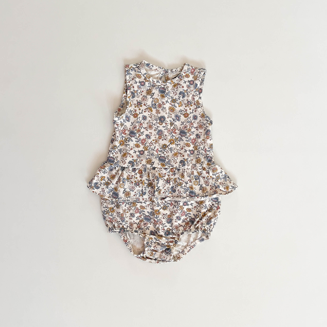 BLUE FLORAL PRINTED SUNSUIT