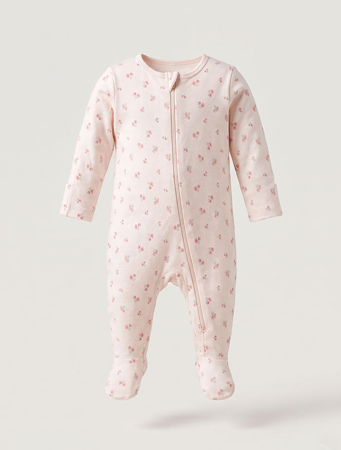 Powder pink zipper floral sleepsuit