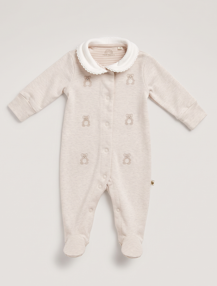 Beige bear peter pan collar sleepsuit
