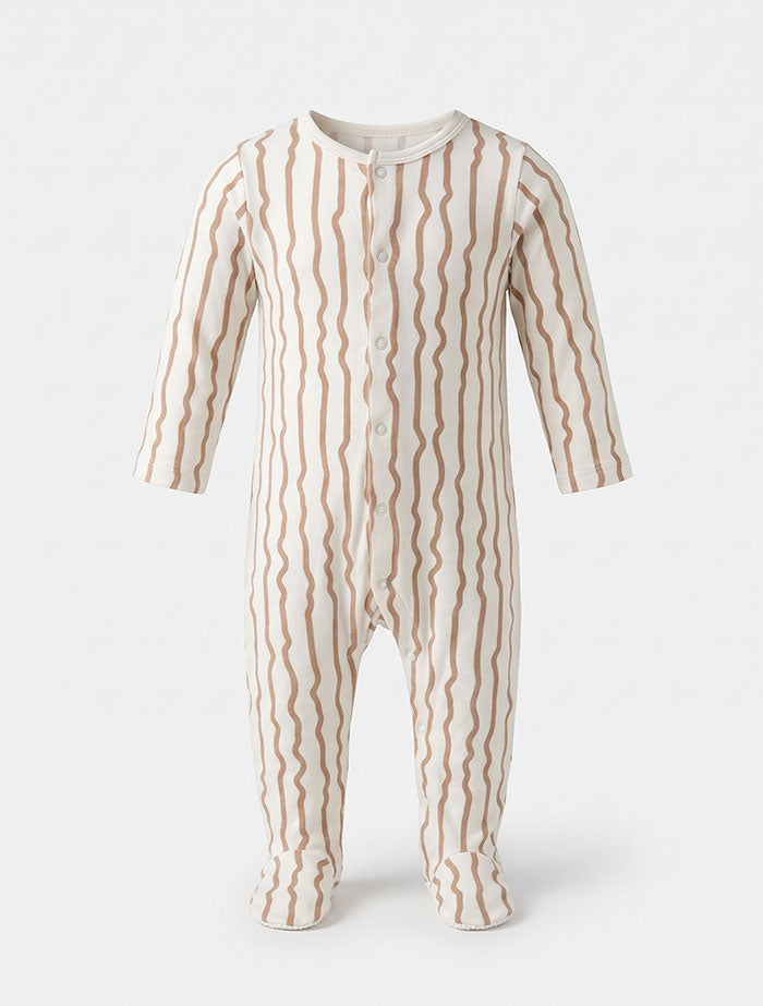 Brown stripes button sleep suit