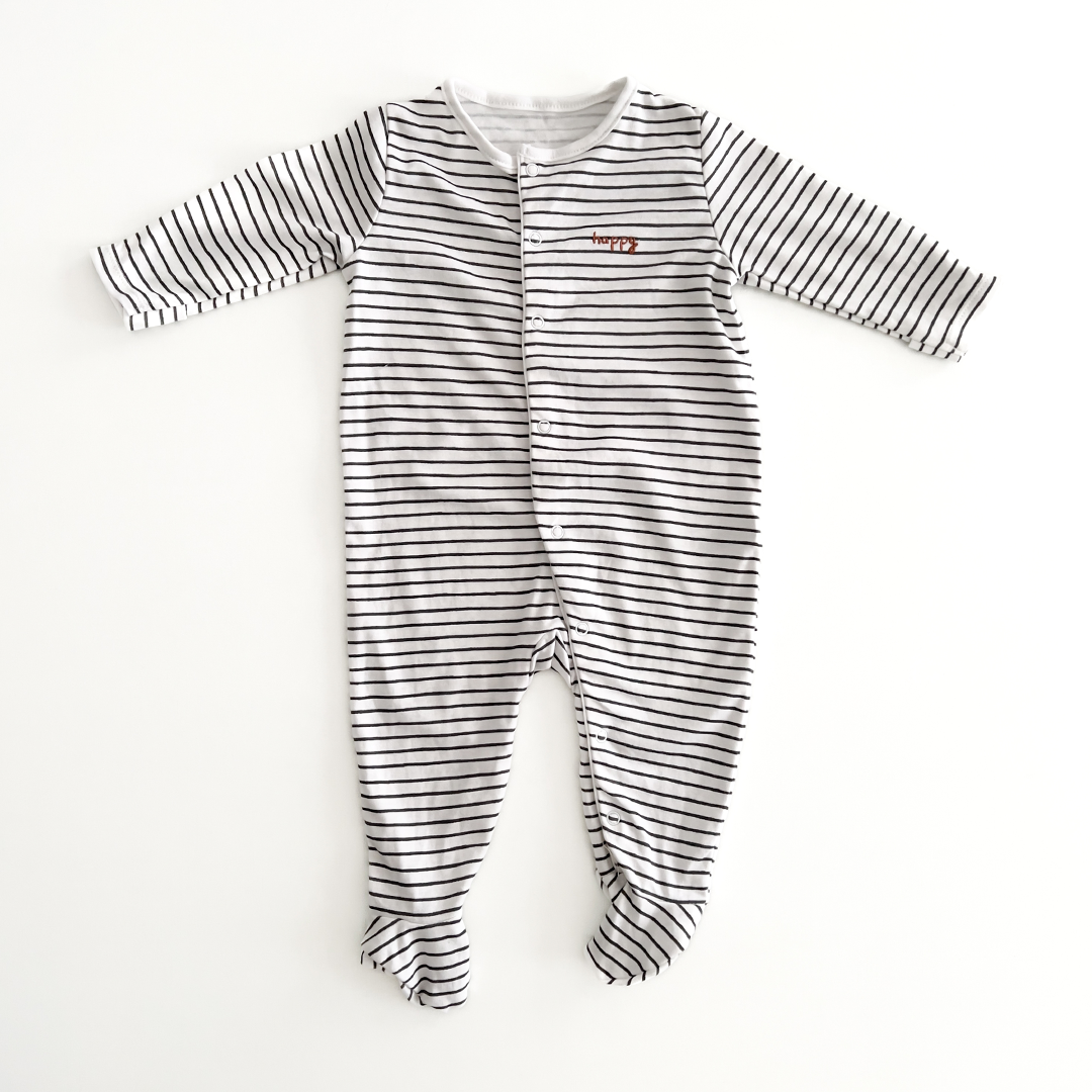 HAPPY BLACK STRIPED SLEEPSUIT