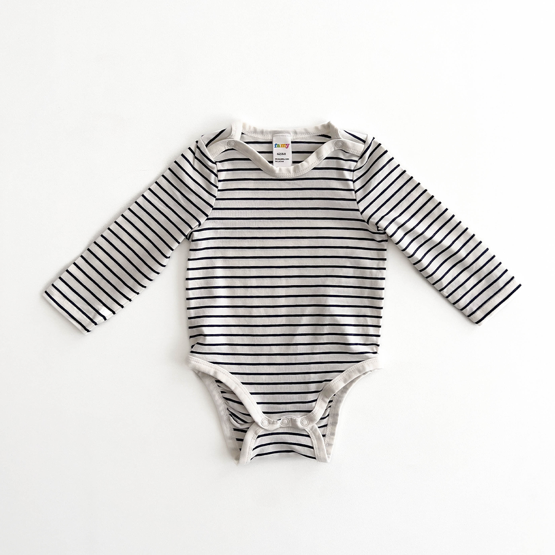 NAVY BLUE AND BLACK STRIPES ONESIE