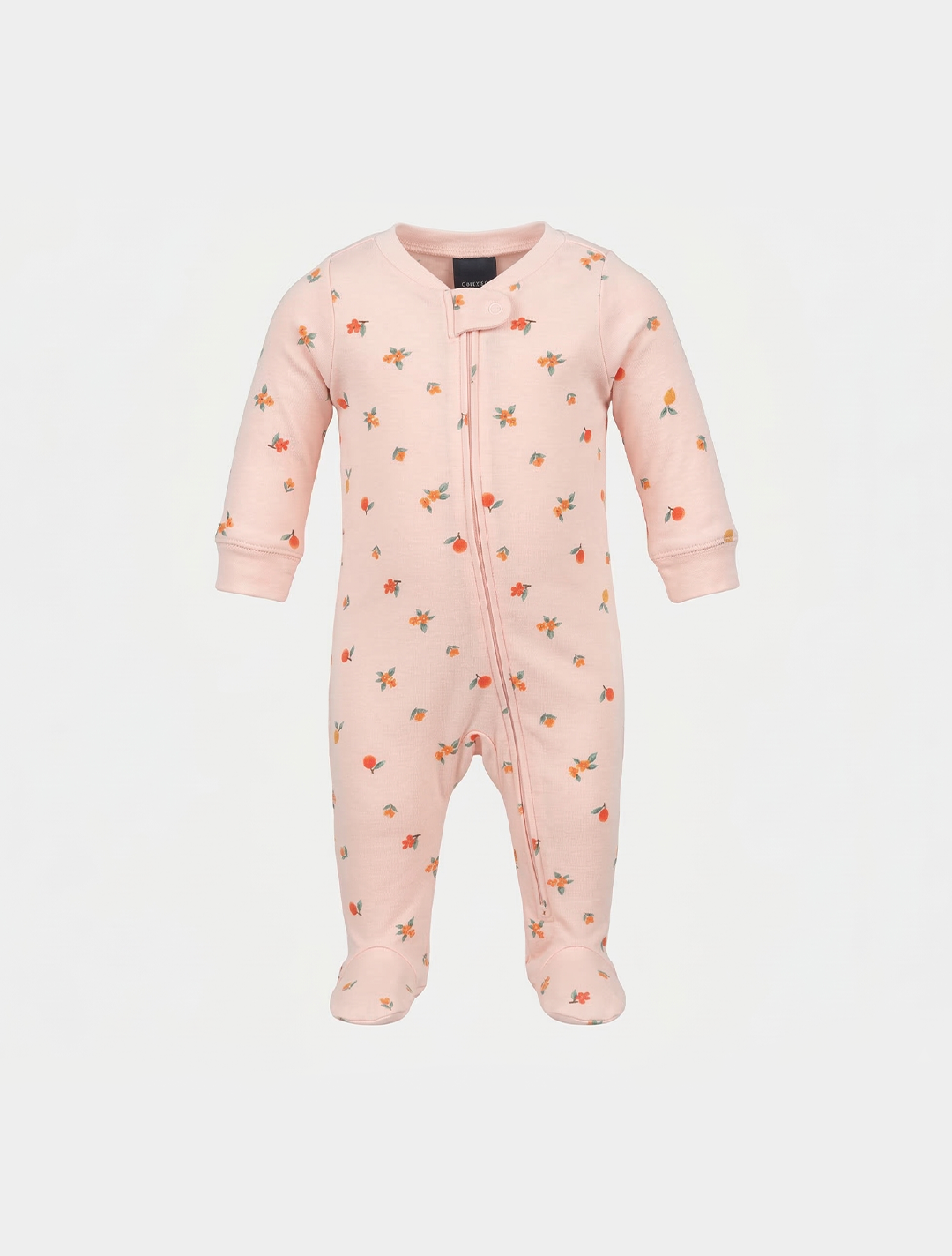 PEACH FLORAL PRINTED ZIPPER SLEEPSUIT