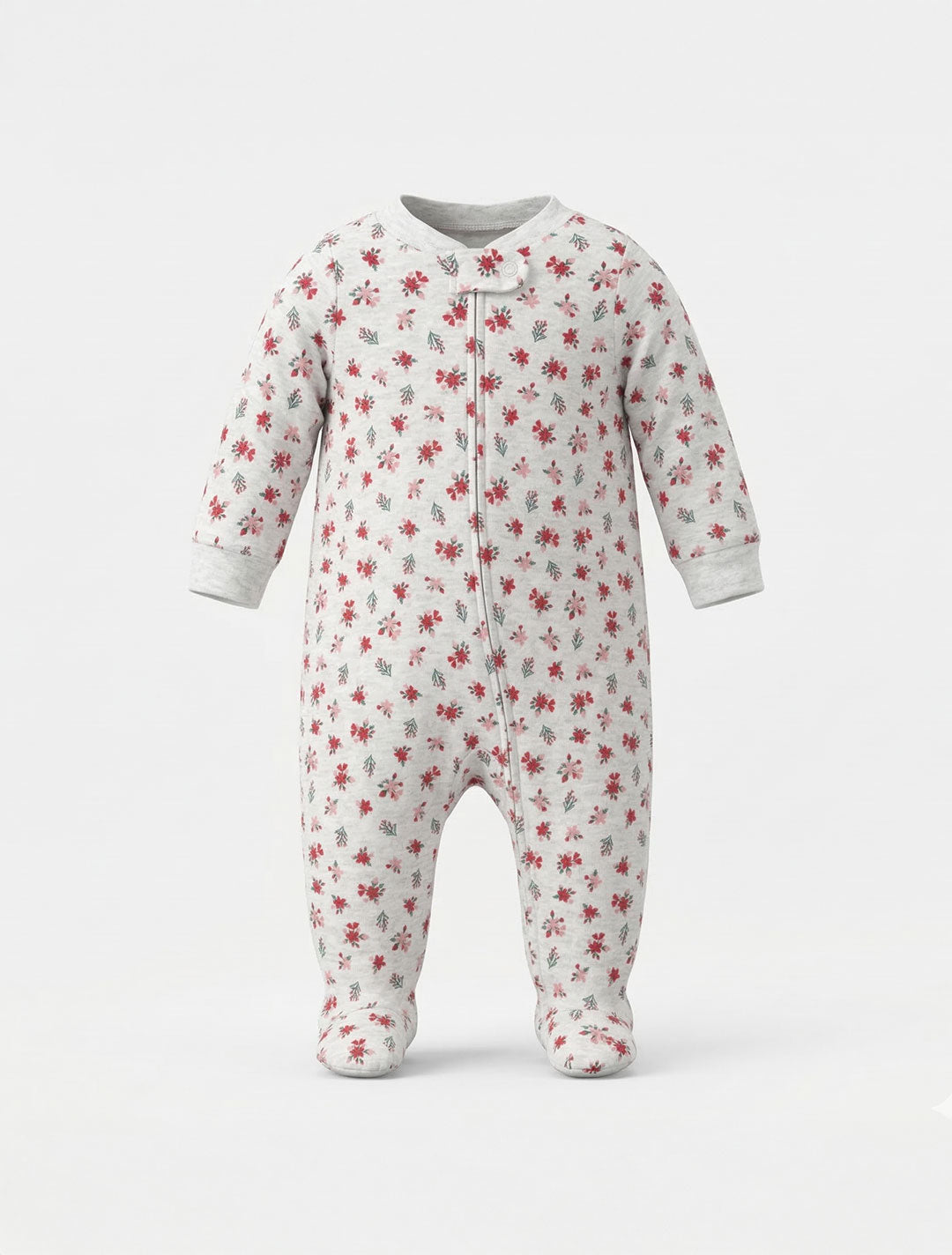 GREY RED FLORAL ZIPPER SLEEPSUIT