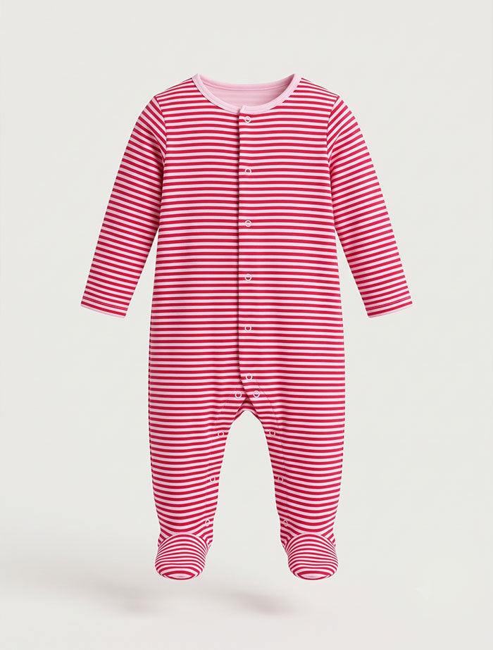 Red stripes button sleepsuit