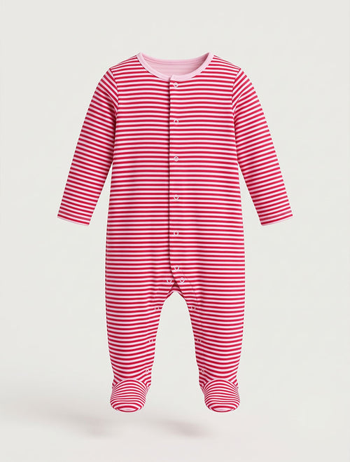 Red stripes button sleepsuit