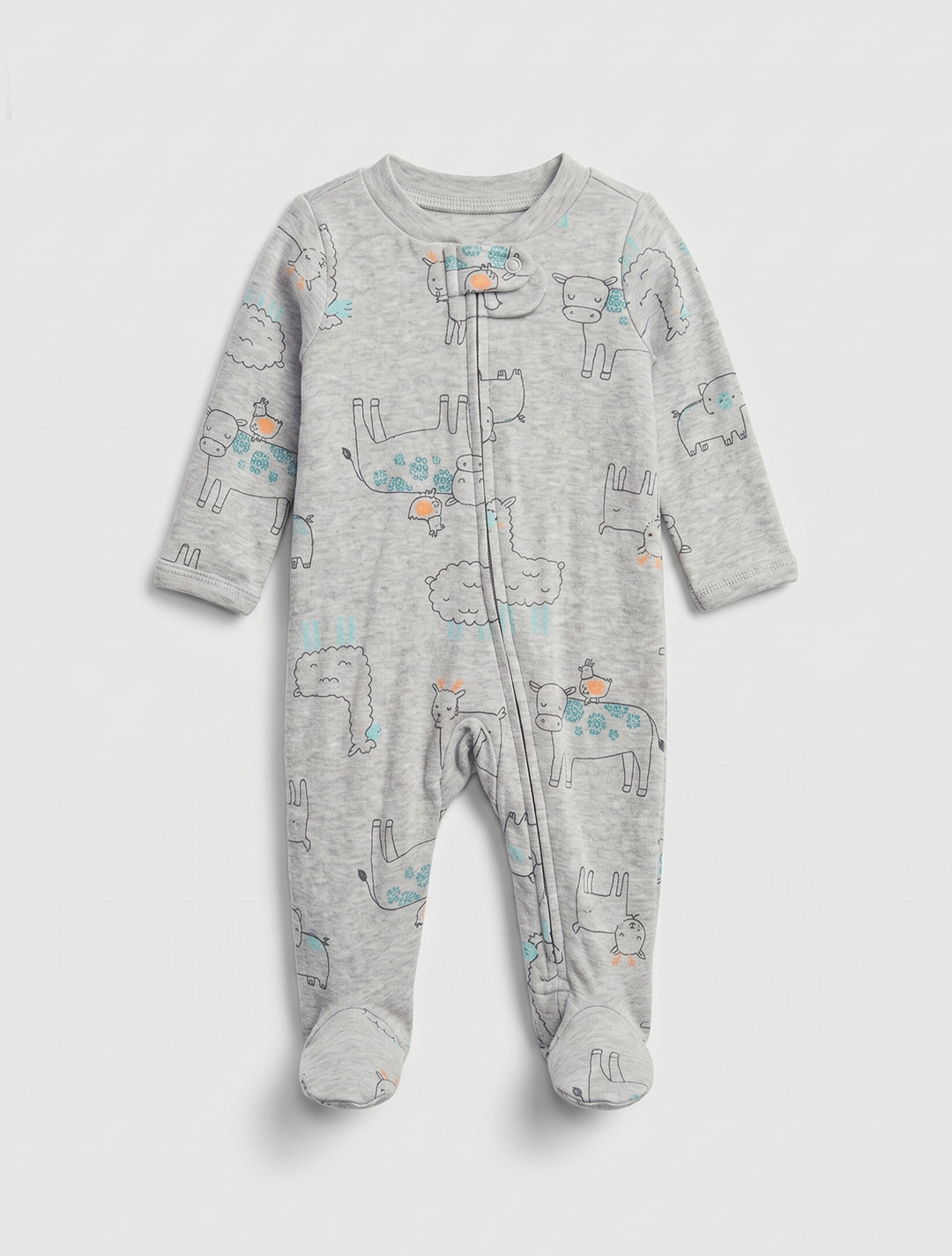 GREY PRINTED ZIPPER SLEEPSUIT