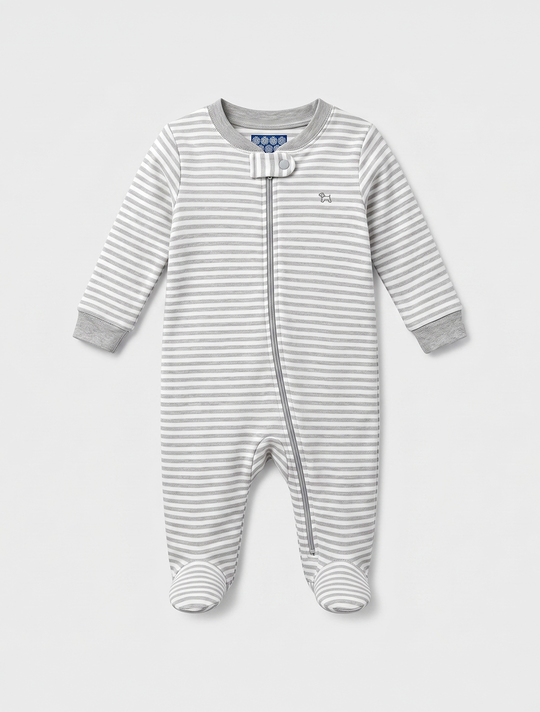 Grey and white striped zipper sleepsuit