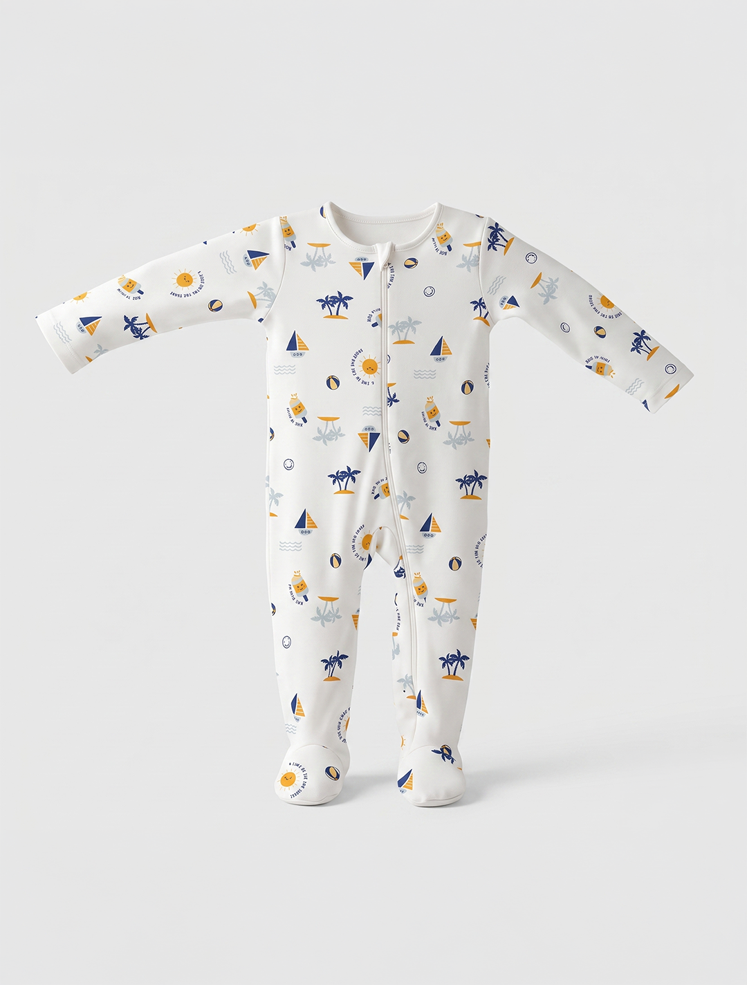 Offwhite printed zipper sleepsuit