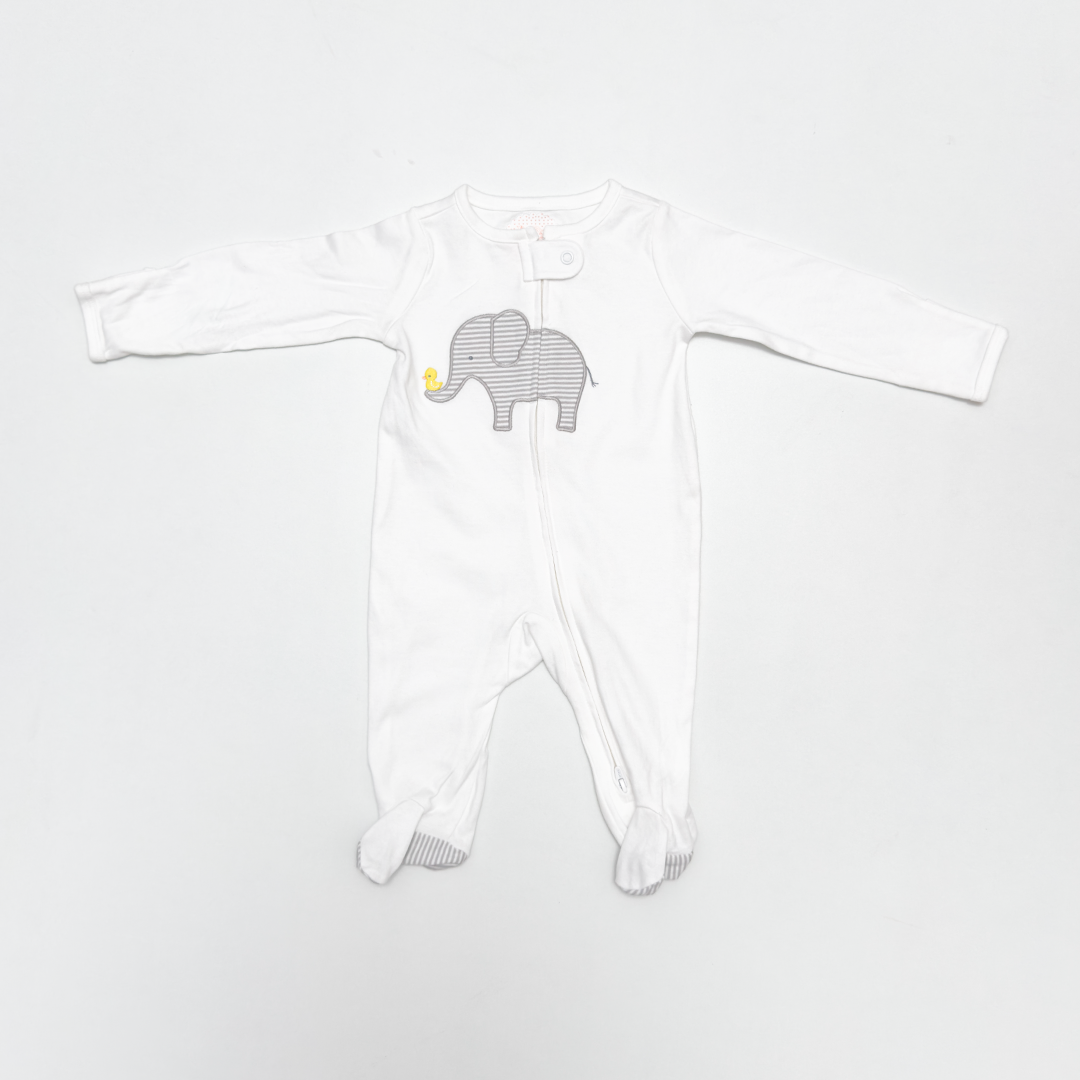 WHITE ELEPHANT ZIPPER SLEEPSUIT