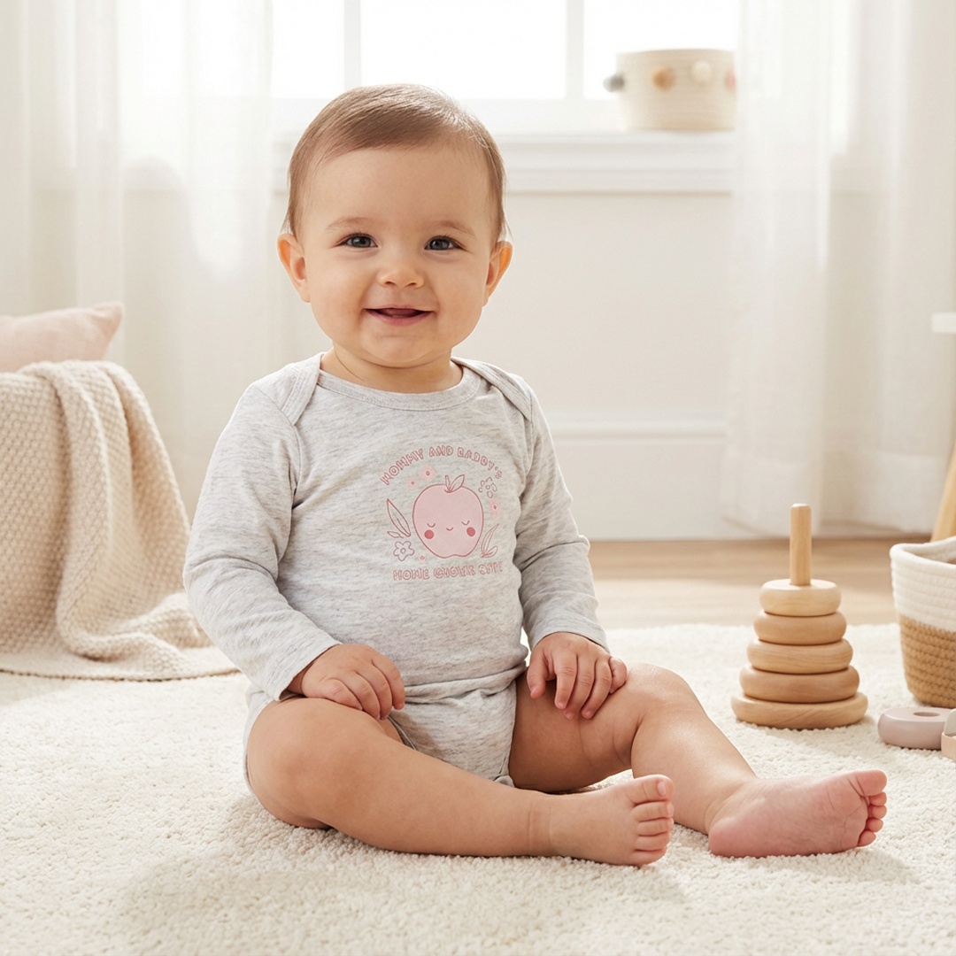 GREY PRINTED FULL SLEEVE ONESIE