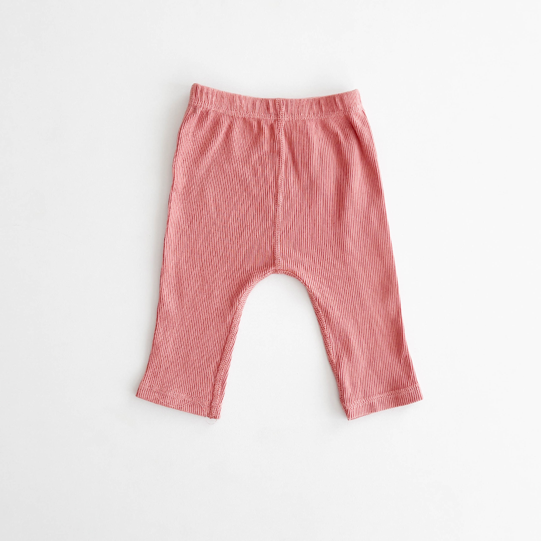 PEACH PLAIN RIBBED PANTS