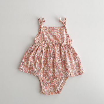 Pink floral cotton sunsuit