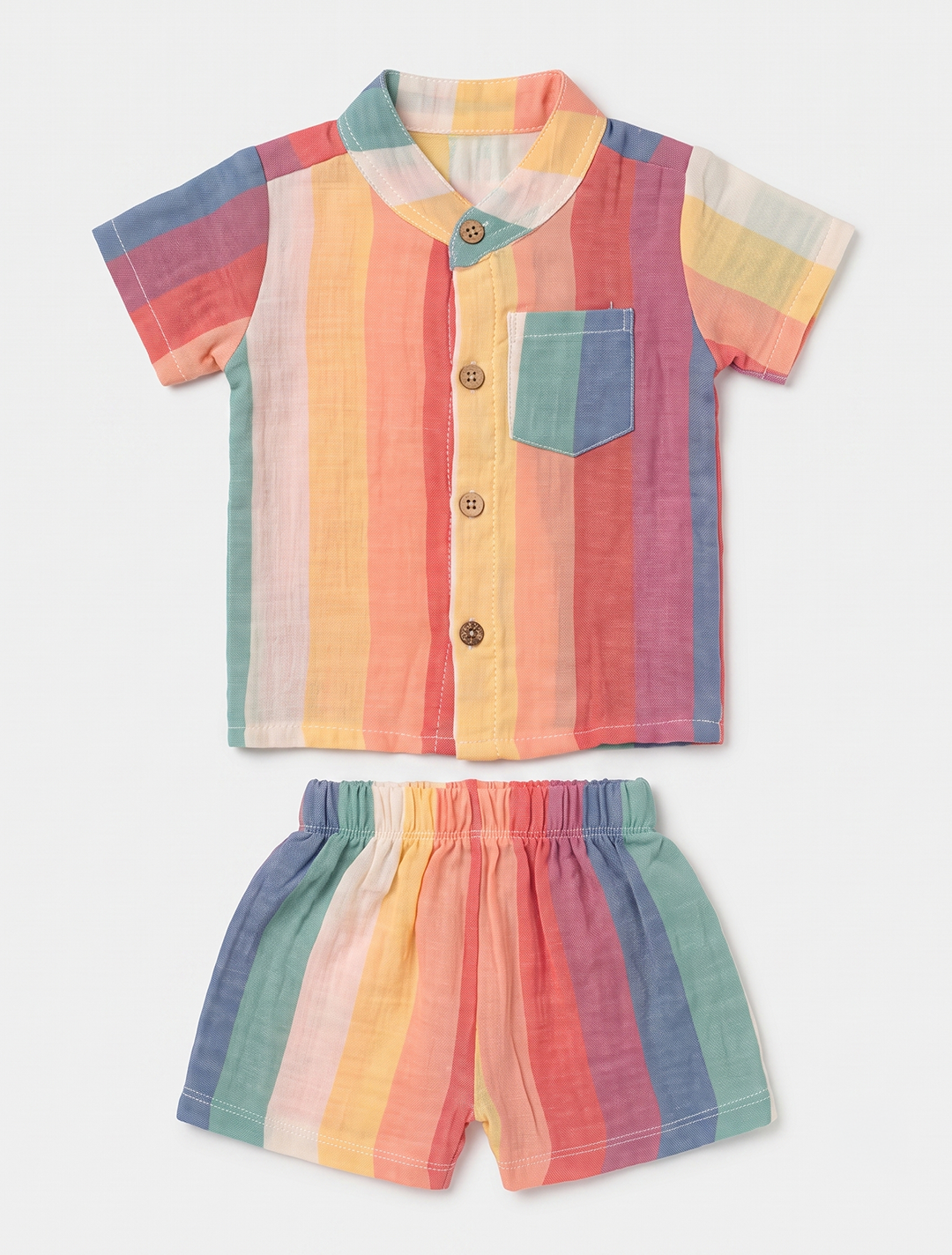 Rainbow Stripe Muslin Shirt & Shorts Co-ord Set