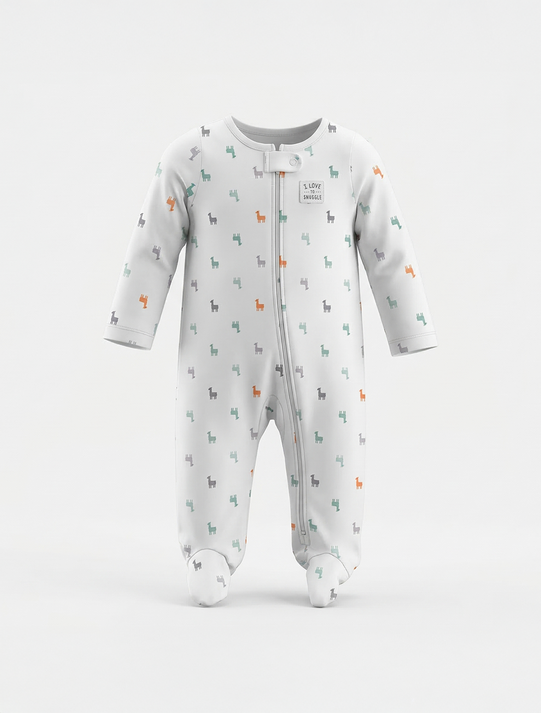 WHITE LLAMA PRINTED SLEEPSUIT