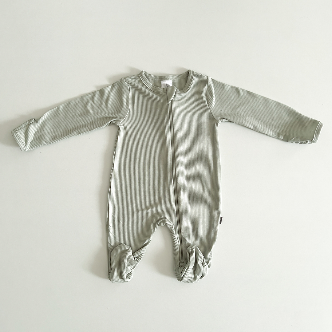 Dusty green ribbed sleepsuit