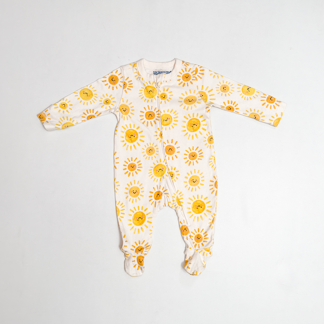 CUTE SUN PRINTED ZIPPER SLEEPSUIT