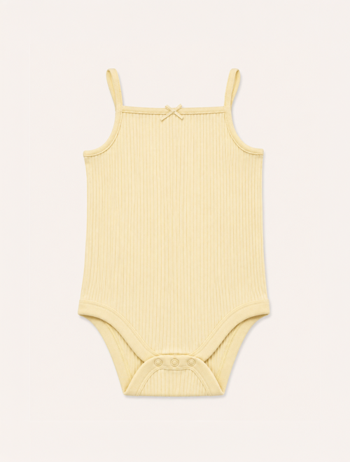 Butter yellow ribbed spaghetti strap onesie