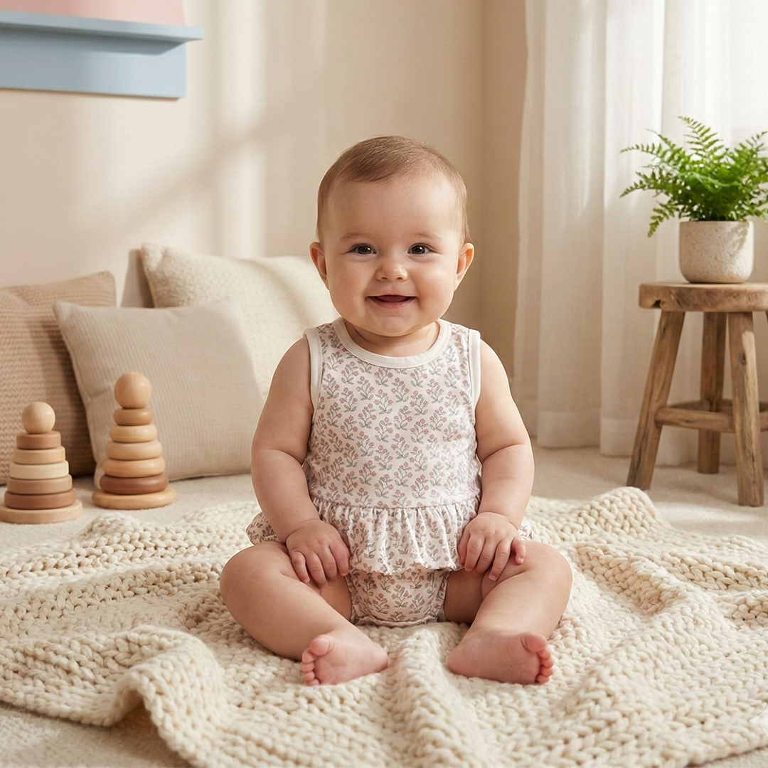 BEIGE FLORAL PRINTED SUNSUIT