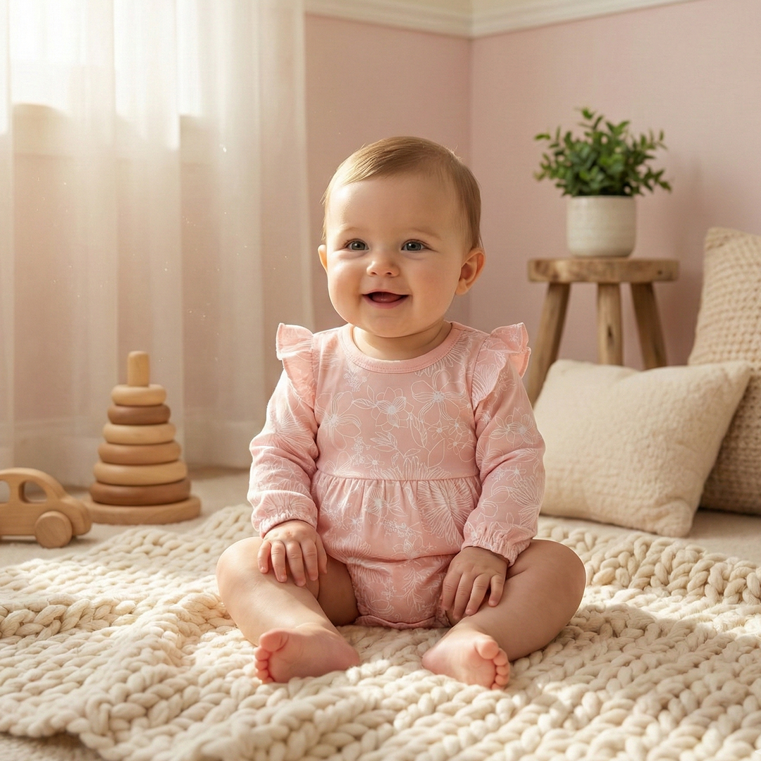 PEACH FLORAL RUFFLED ONESIE