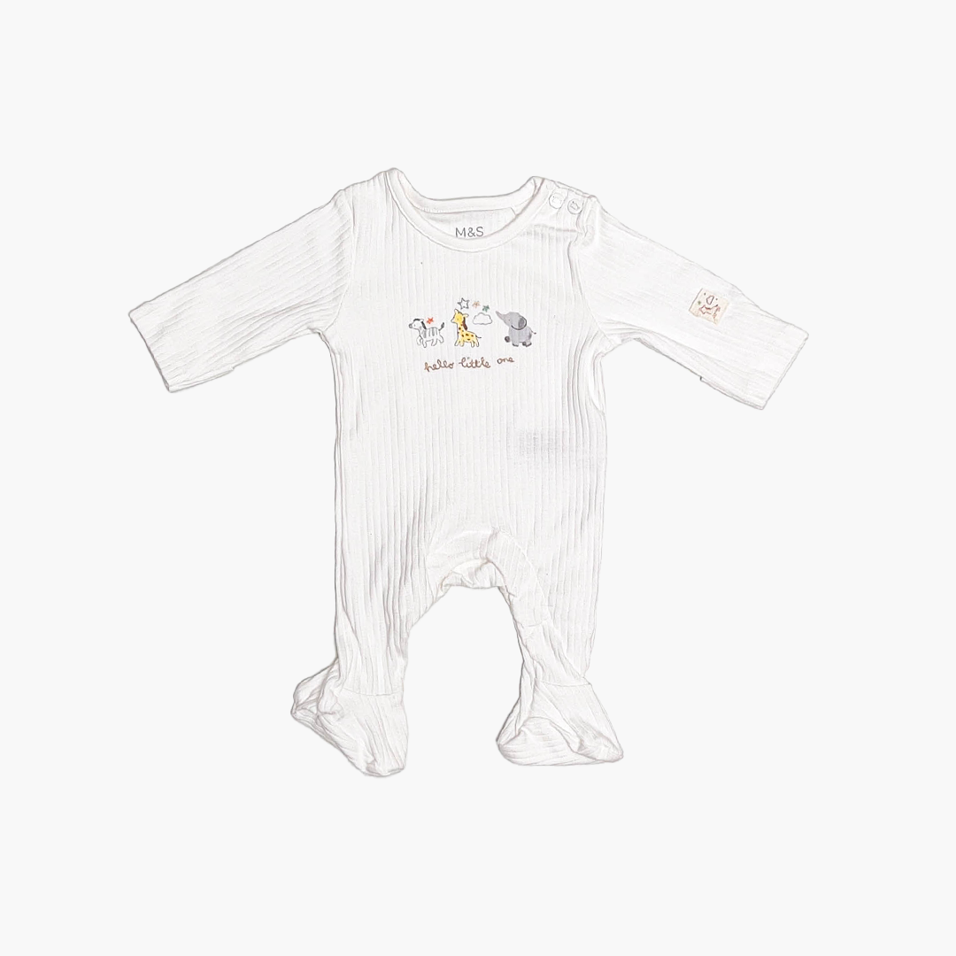 LITTLE ONE WHITE RIBBED SLEEPSUIT