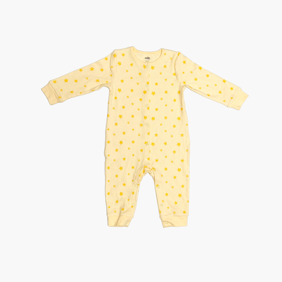 YELLOW STAR PRINTED RIBBED ROMPER