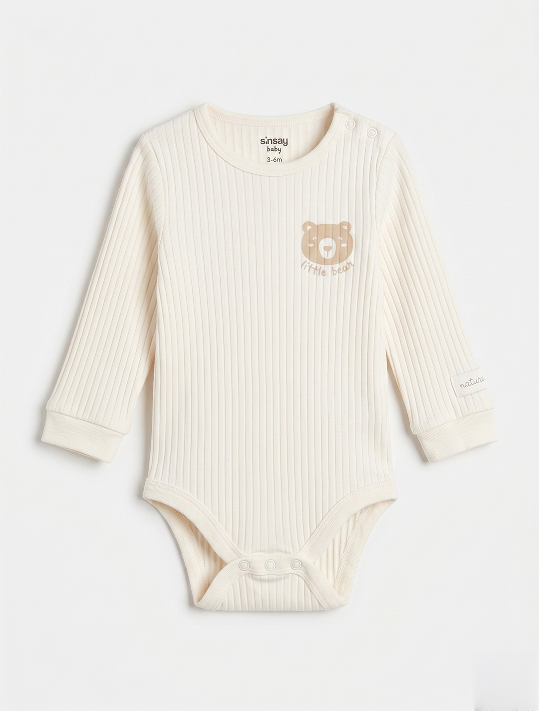 BEIGE RIBBED BEAR PRINTED ONESIES