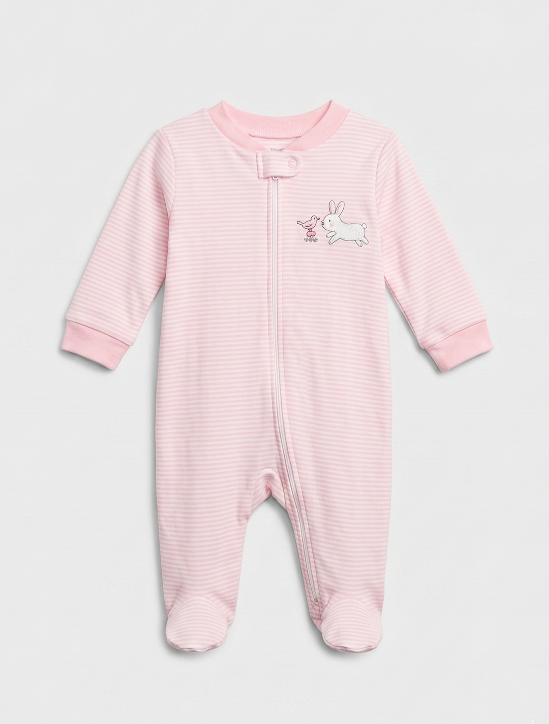 PINK AND WHITE STRIPED ZIPPER SLEEPSUIT