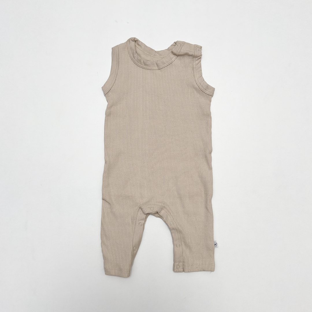 BEIGE RIBBED SLEEVELESS ROMPER