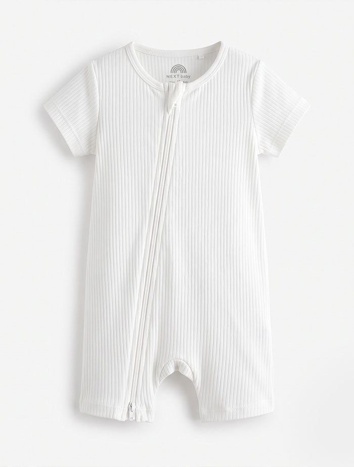 White 2 way zipper ribbed jumpsuit