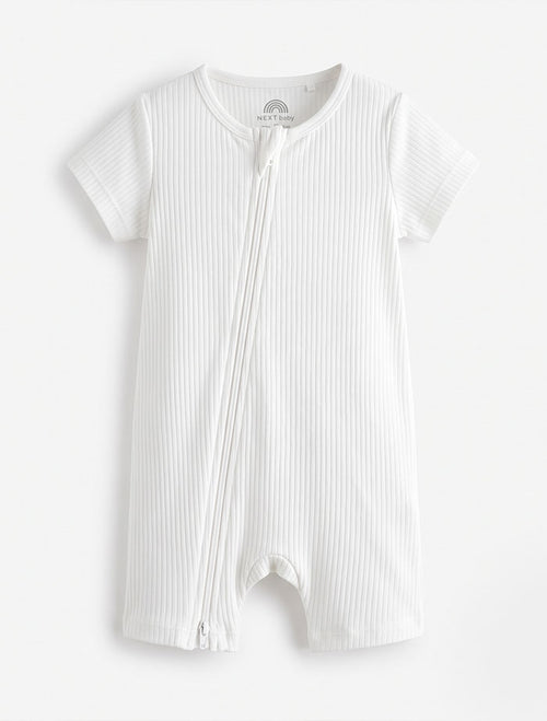 White 2 way zipper ribbed jumpsuit