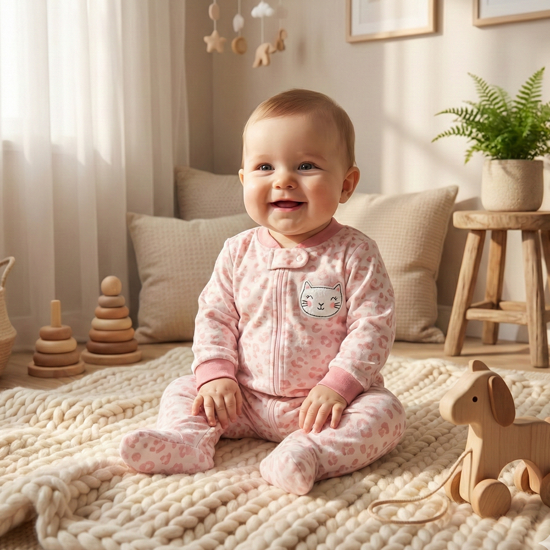 PINK KITTY ZIPPER SLEEPSUIT