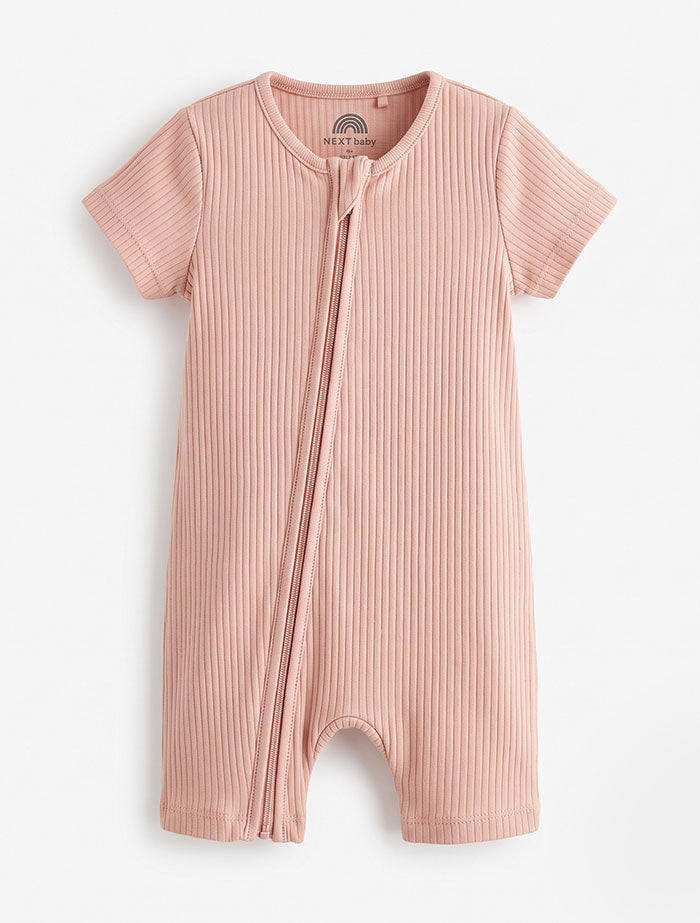 Beige ribbed 2 way zipper jumpsuit