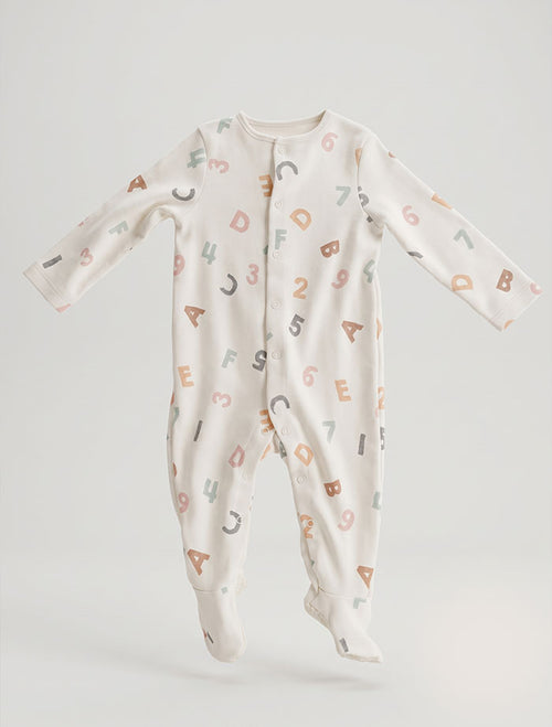 Alphabete printed button sleep suit