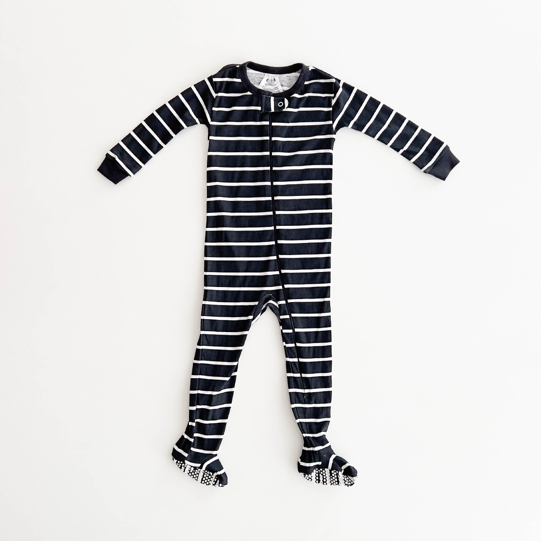 BLACK AND WHITE STRIPED SLIM FITTING SLEEPSUIT