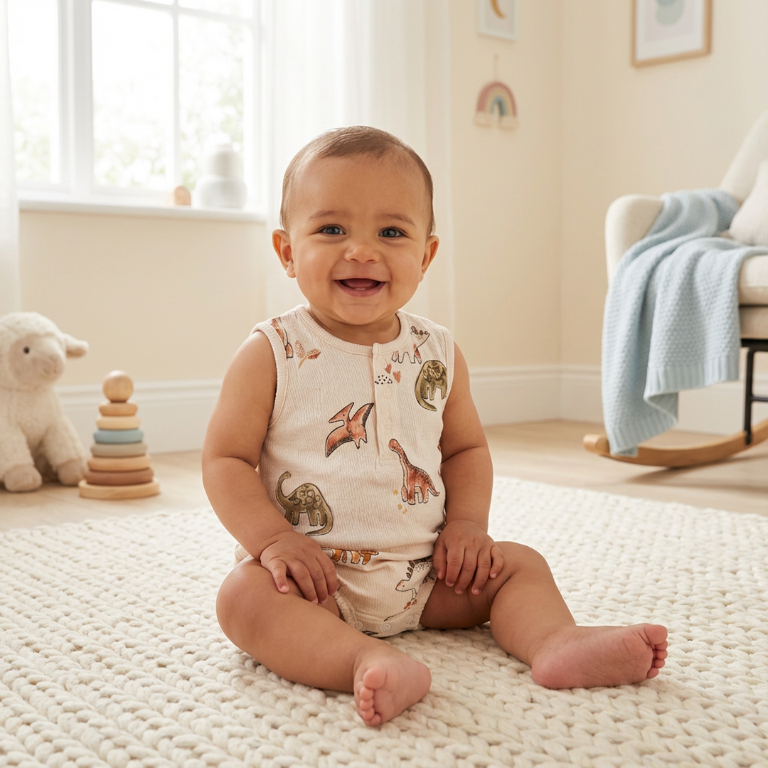 OFF WHITE DINO PRINTED MUSLIN ONESIE