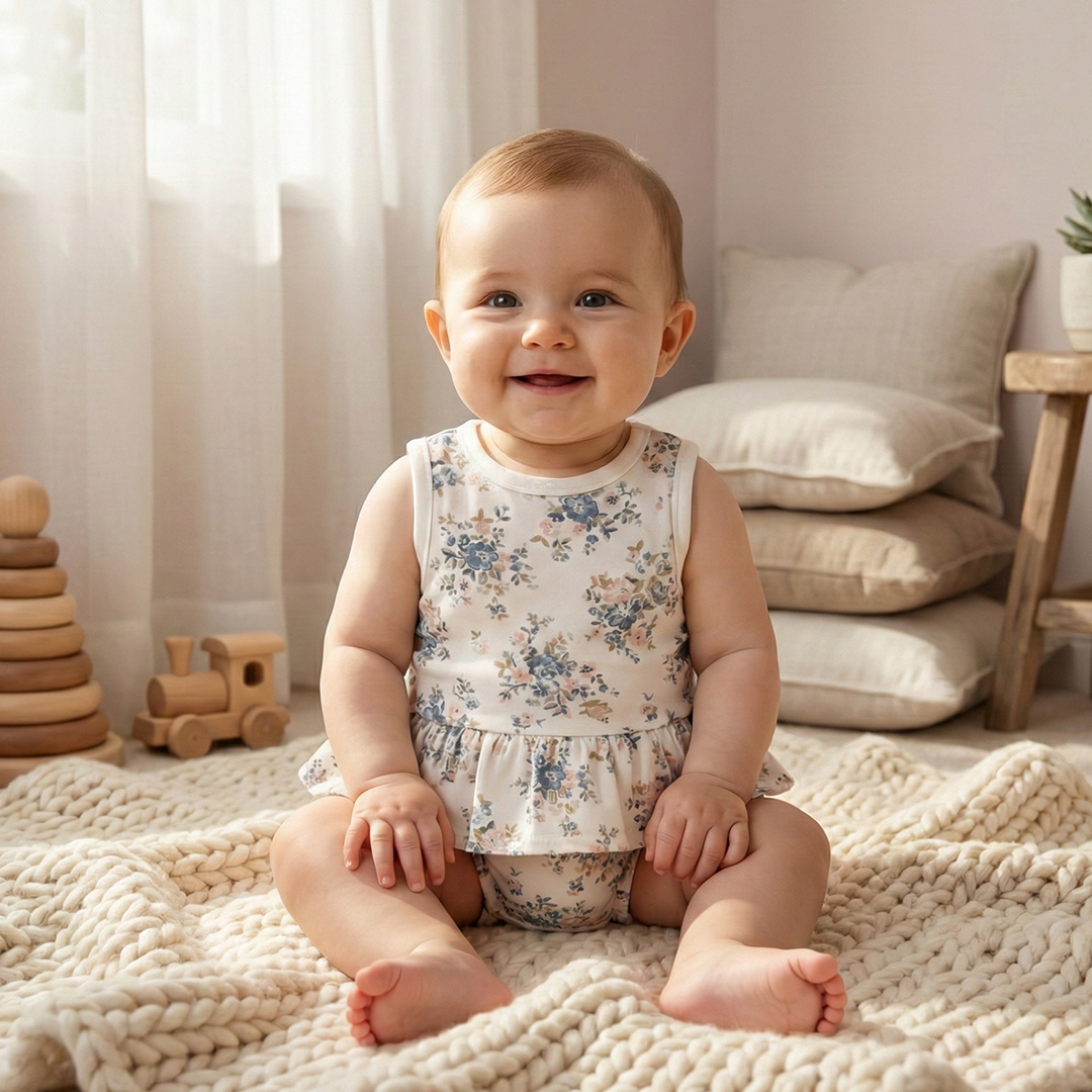 OFF WHITE FLORAL RUFFLE SUNSUIT
