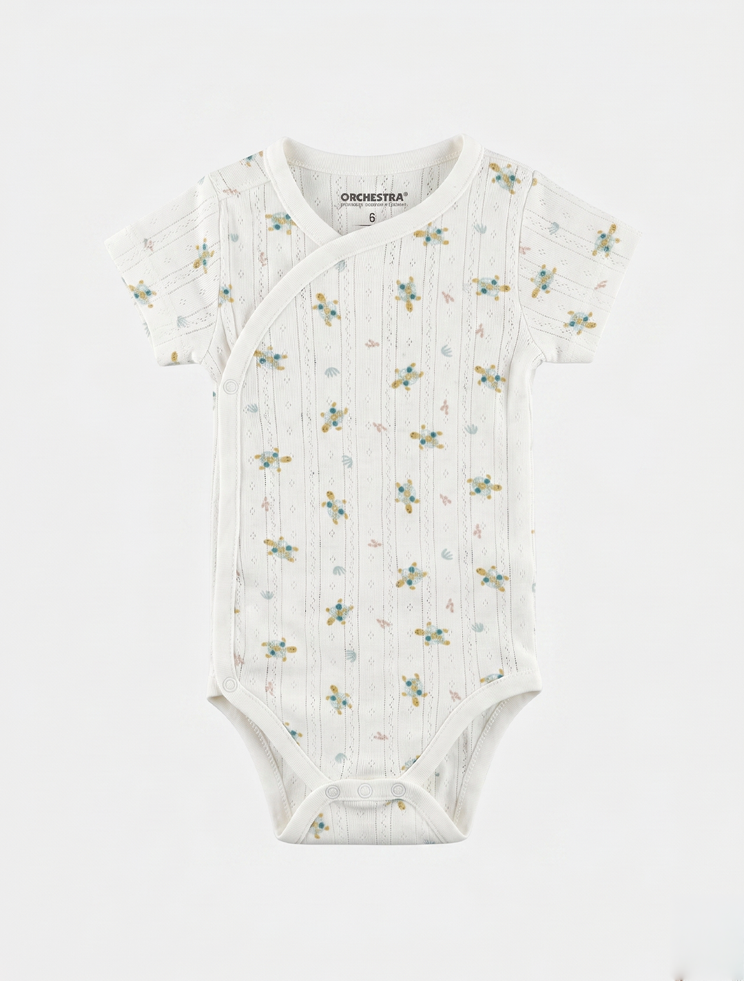 BEIGE POINTELLE WRAPOVER ONESIE