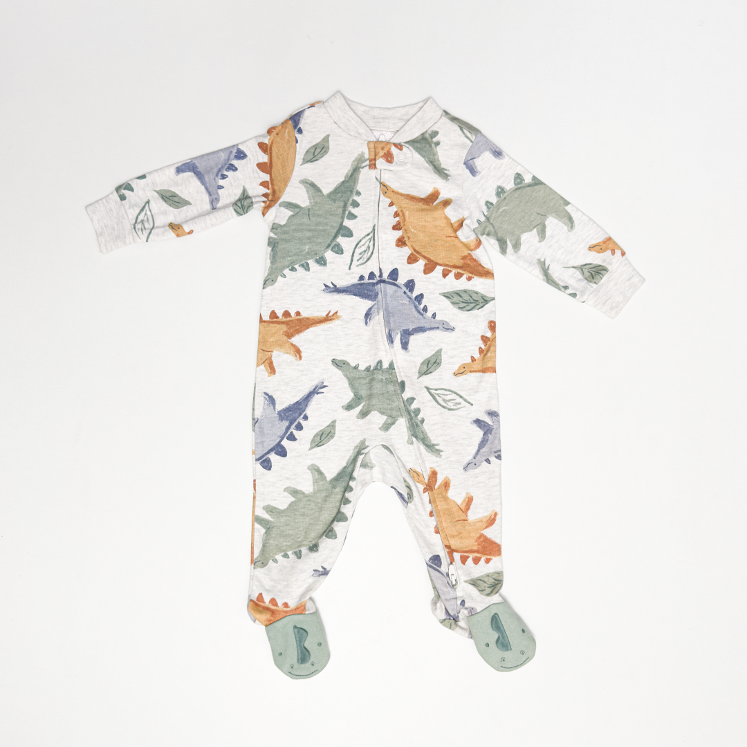 GREY UNISEX DINO PRINTED SLEEPSUIT