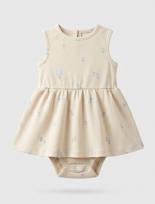 Beige floral ribbed sunsuit